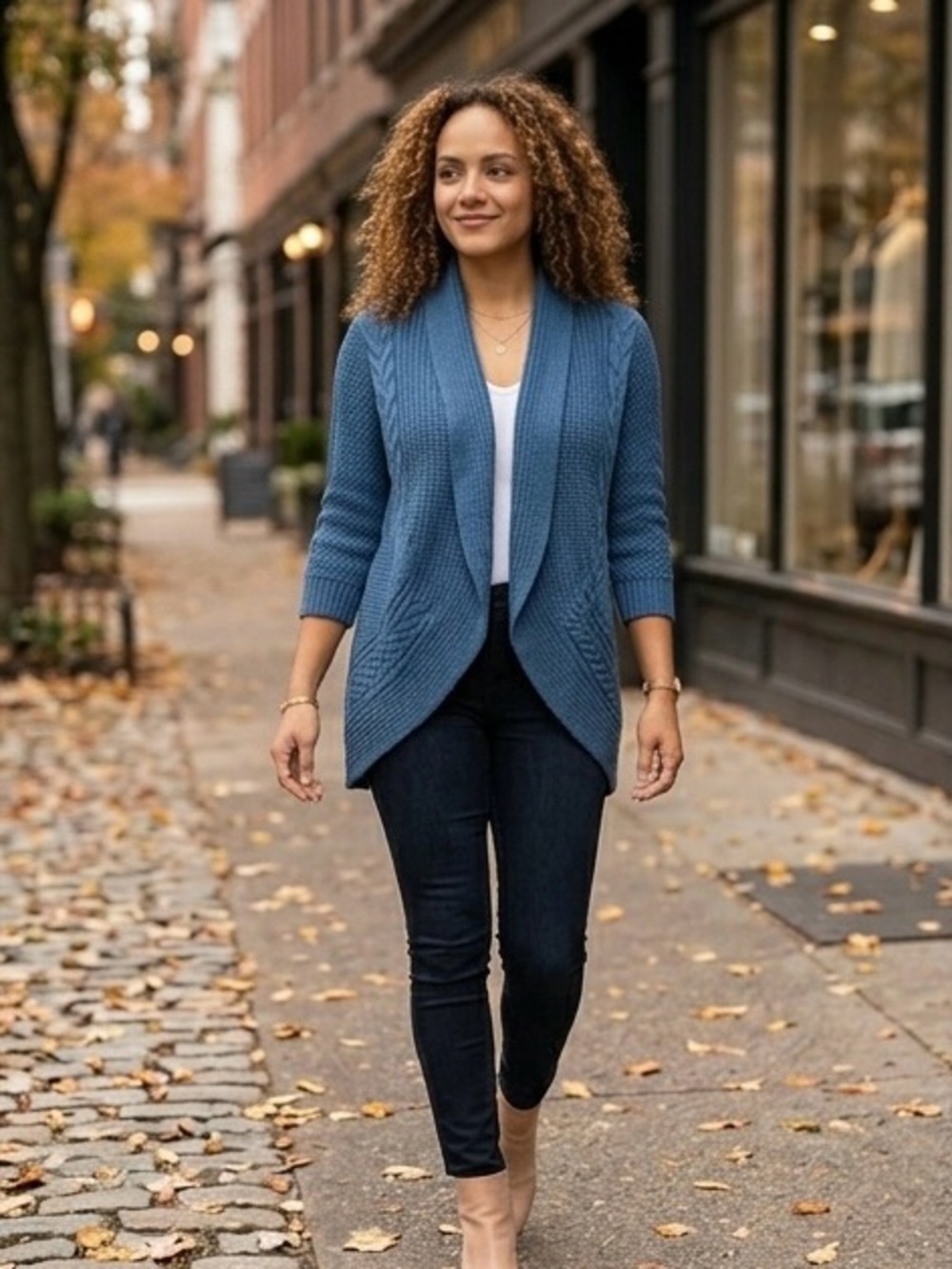 JB by Julie Brown NYC Blue Textured Open Front Cardigan Sweater P/S